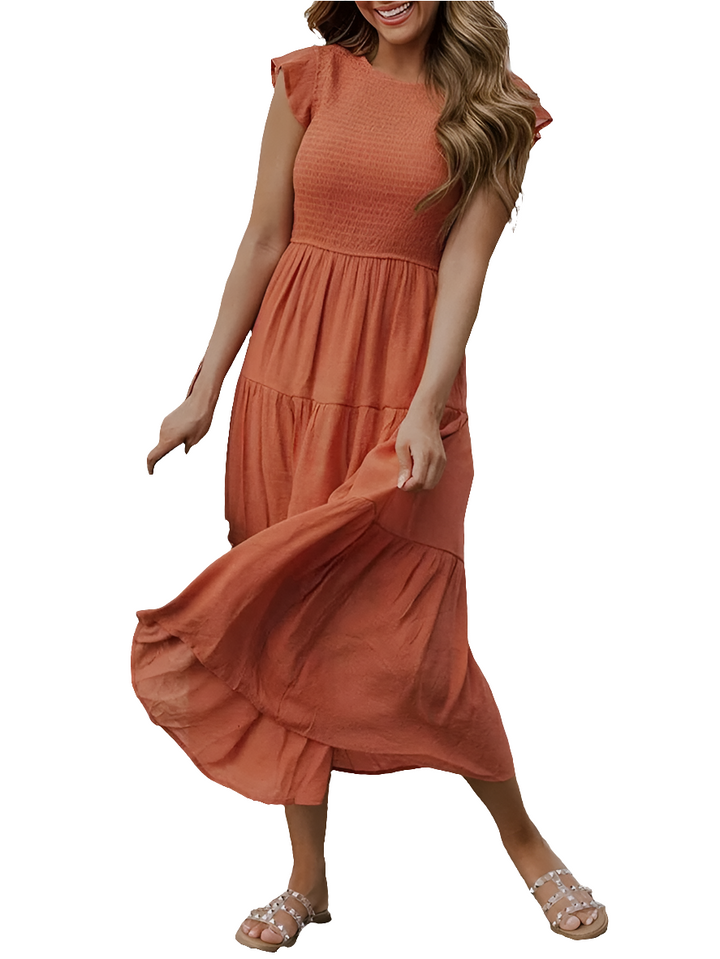 Kate | Dames Zomerse Midi Jurk | Elegante Vrouwen Jurk met Korte Mouwen