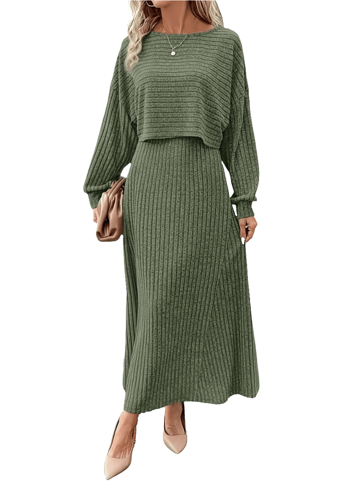 Eline | Elegante Twee Delige Groene Gebreide Set | Comfortabele Top en Hoge Taille Rok