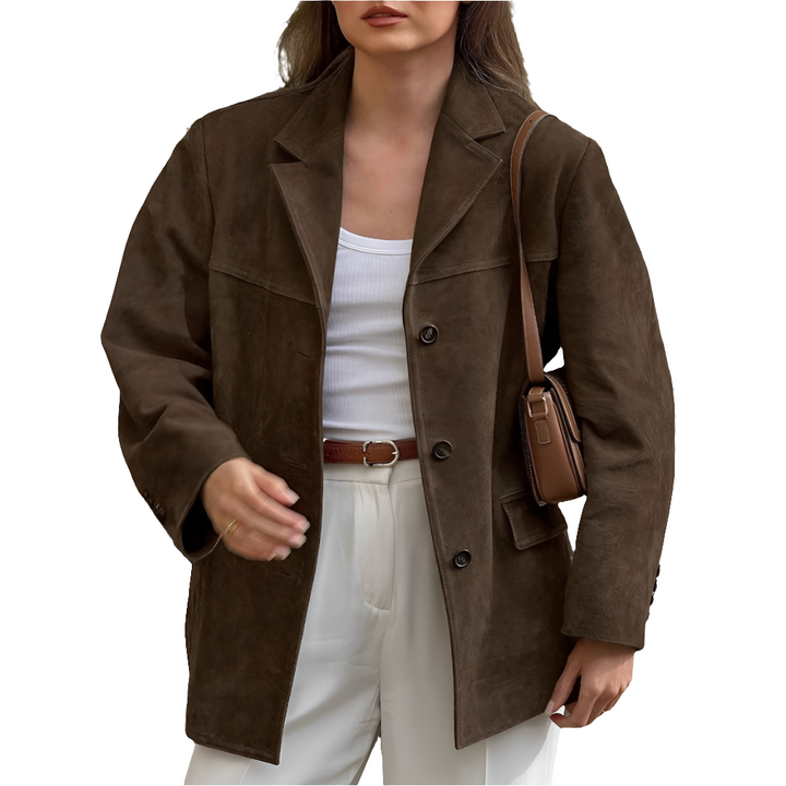 Sapna | Suède Leren Bruine Blazer | Zacht En Comfortabel