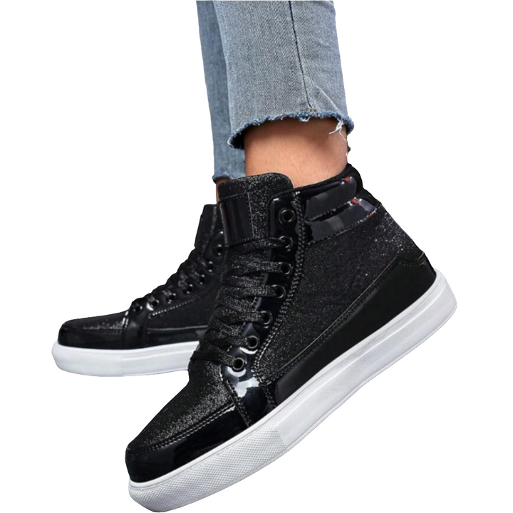 Laura | Dames Sneakers | Leren Hoge Schoenen met Metallic Glans voor Vrouwen