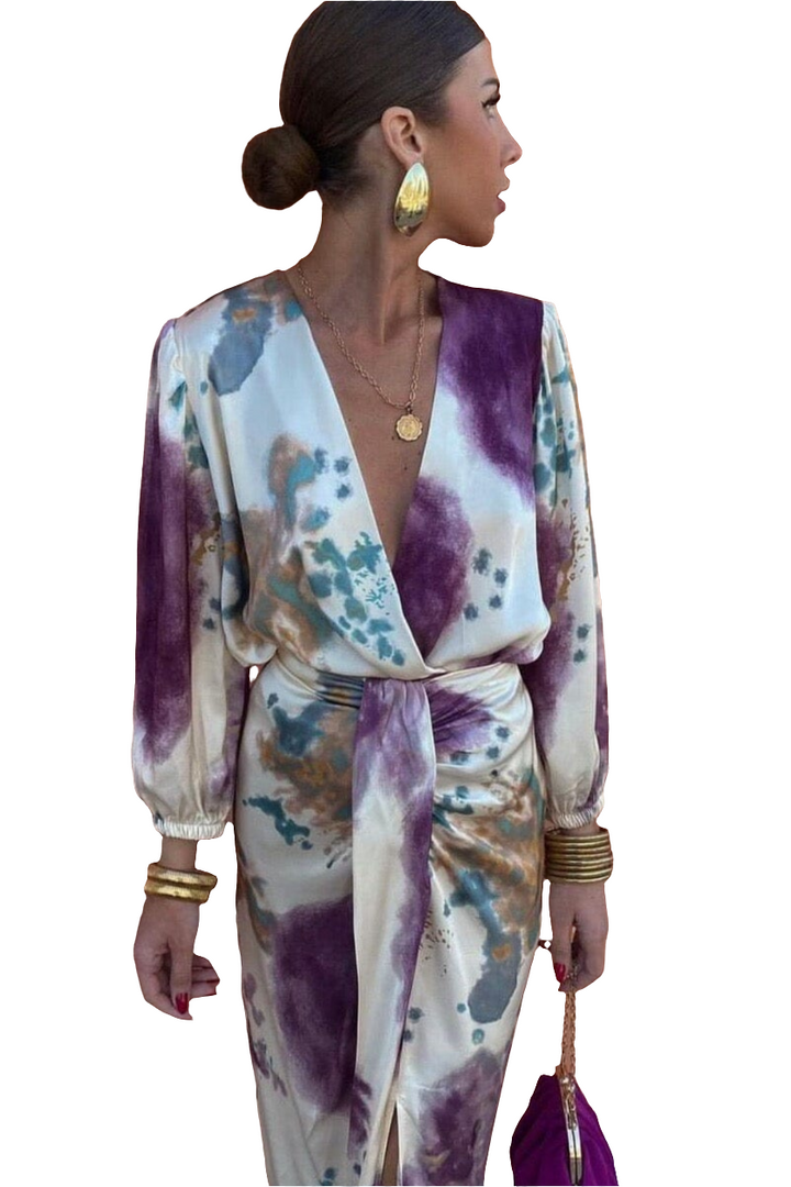 Elsa | Elegante Dames Midi-Jurk | Zijden Jurk Met V-Hals