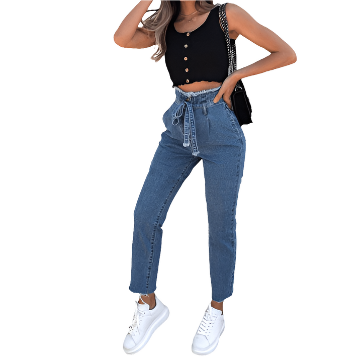 Amira - Broek Dames - High-Waist Jeans met Strik - Trendy & Elegant
