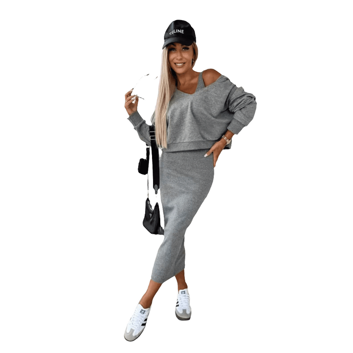 Amoa | Elegante Gebreide Jurk en Trui Set | Tweedelige Dames Set