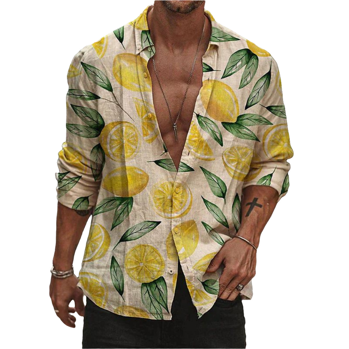 Sandro | Heren Zomer Overhemd | Unieke Citroenprint voor Mannen