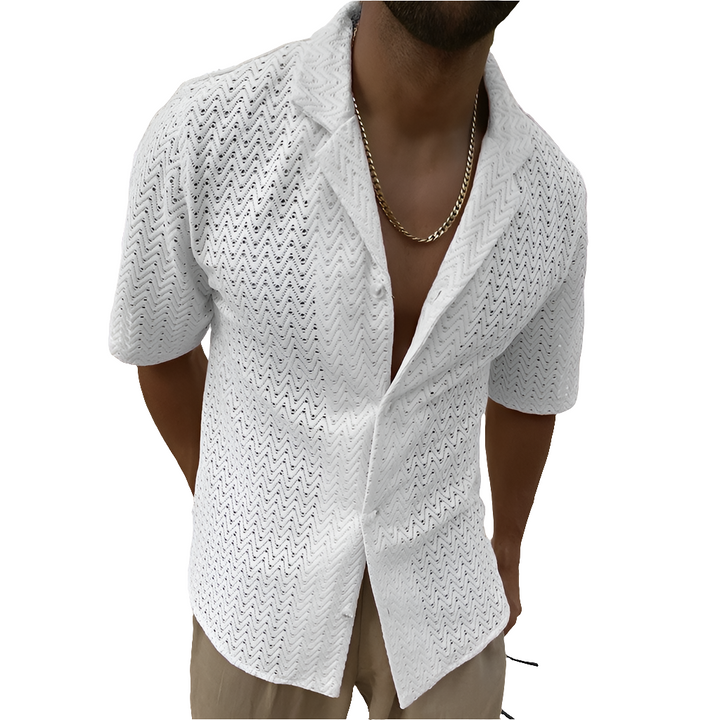 Salih | Heren Zomer Shirt | Effen Gebreid Overhemd | Stijlvol En Veelzijdig