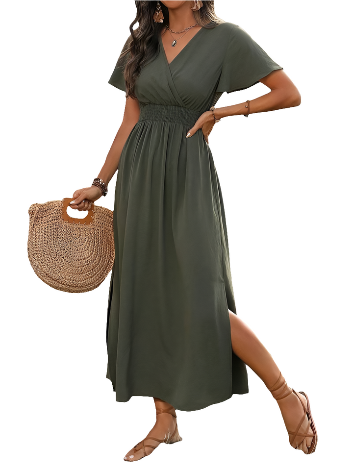 Fesa | Elegante Dames Jurk | Zomerjurk Met Korte Mouw | Flatterende V-Hals