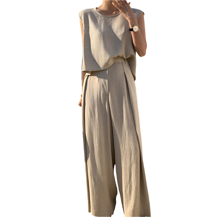 Ellum | Luchtige Linnen Zomerset Voor Dames | Mouwloze Blouse | Losse Broek