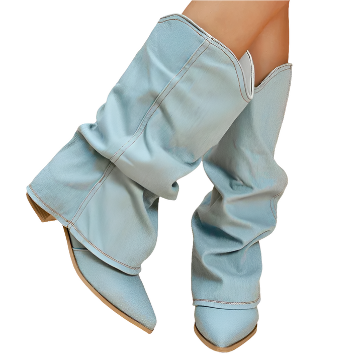 Sorella | Denim Dames Laarzen | Stevige Hak