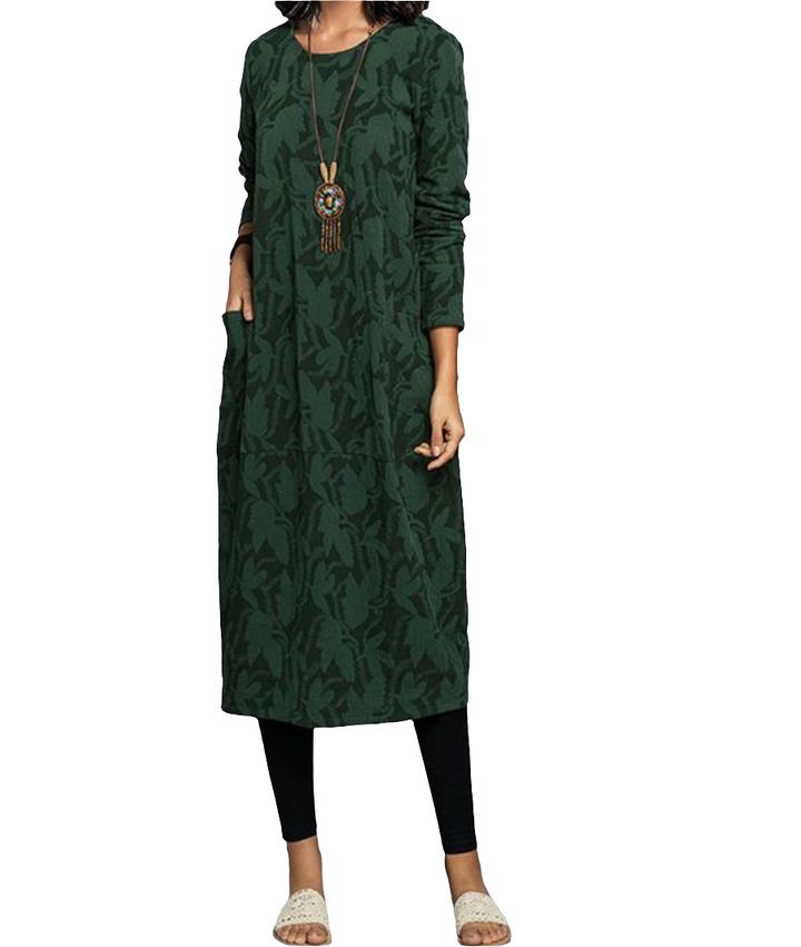 Agnea | Dames Midi Jurk | Groene Stijlvolle Jurk | Praktische Zijzakken