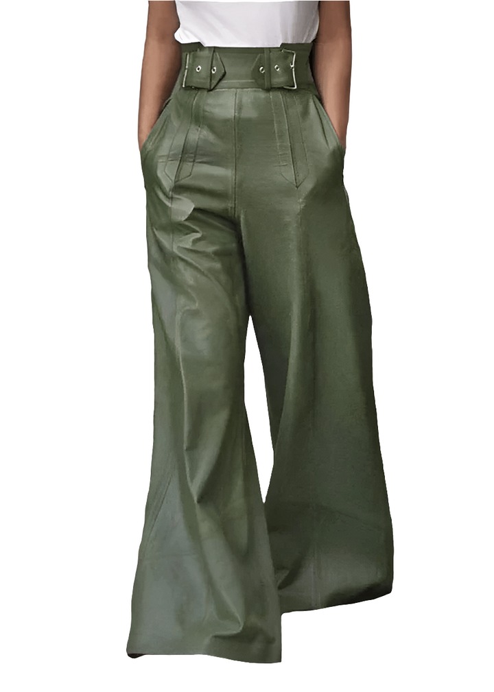 Yael | Elegante Leren Dames Broek Met Hoge Taille
