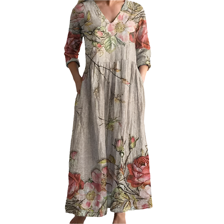Amara | Maxi-Jurk | Dames Zomerjurk Met V-hals En Bloemenpatroon