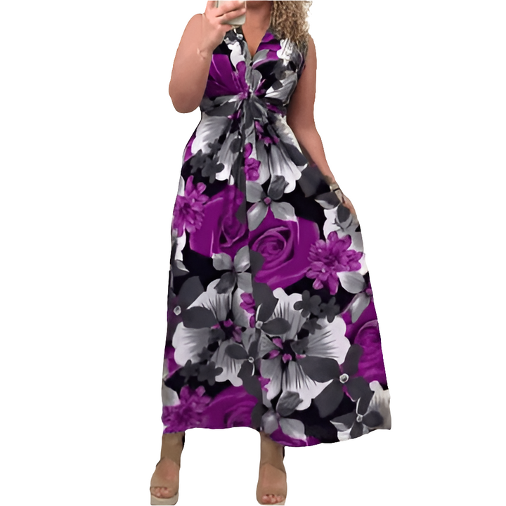 Petal - Jurk Dames - Maxi Jurk - Mouwloze Maxi Jurk met Bloemenprint - Zomerjurk