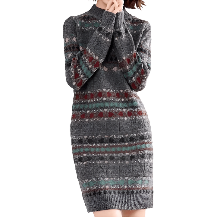 Jenny | Trendy Dames Jurk | Gebreide Jurk Met Etnisch Patroon