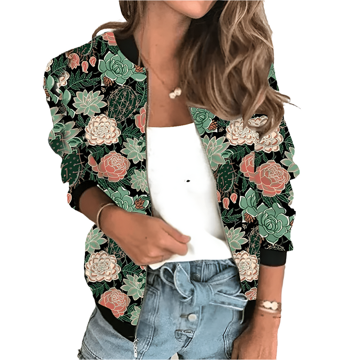 Olivia | Bedrukte Dames Jas met Rits | Unieke Trendy Print & Comfortabel