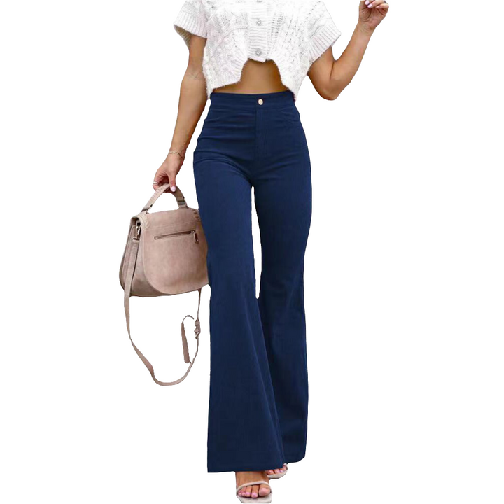 Liah | Trendy Dames Broek | Flared Ribbroek | Hoog Getailleerd En Comfortabel