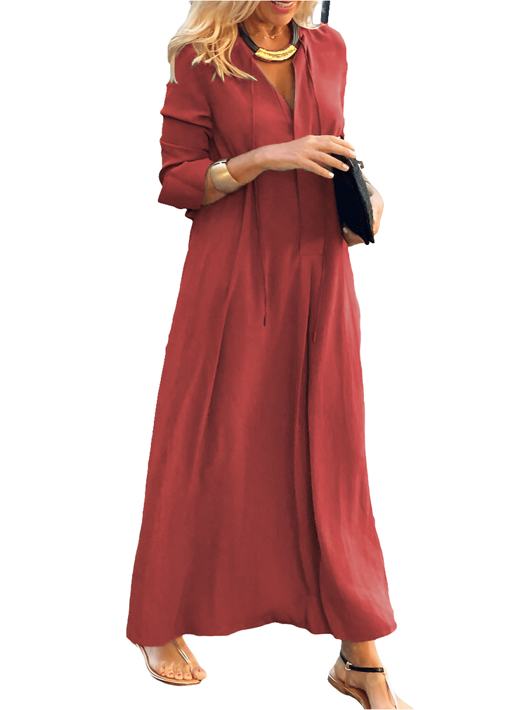 Amalia | Jurk Dames | V-Hals Katoenen Lange Jurk | Elegant
