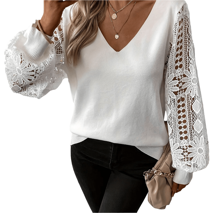 Sophie | Stijlvolle Dames Top | Elegante V-hals Gebreide Trui | Losse Lange Mouwen voor Lente
