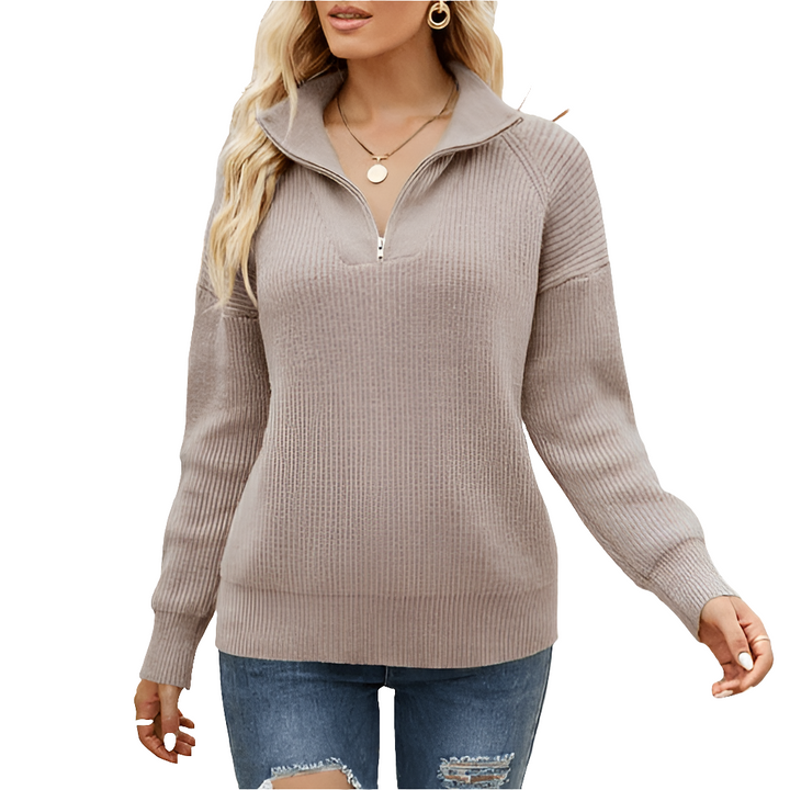 Fateh | Klassieke Dames Trui Met Halve Rits | Comfortabele Sweater