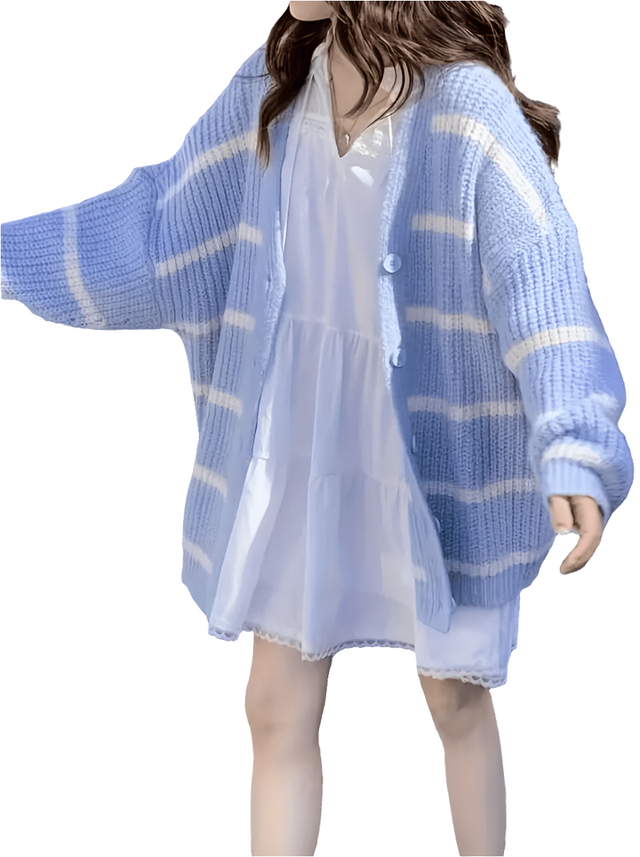 Cora | Dames Sweater | Gestreepte Cardigan met Verlaagde Schouders | Comfortabel en Warm