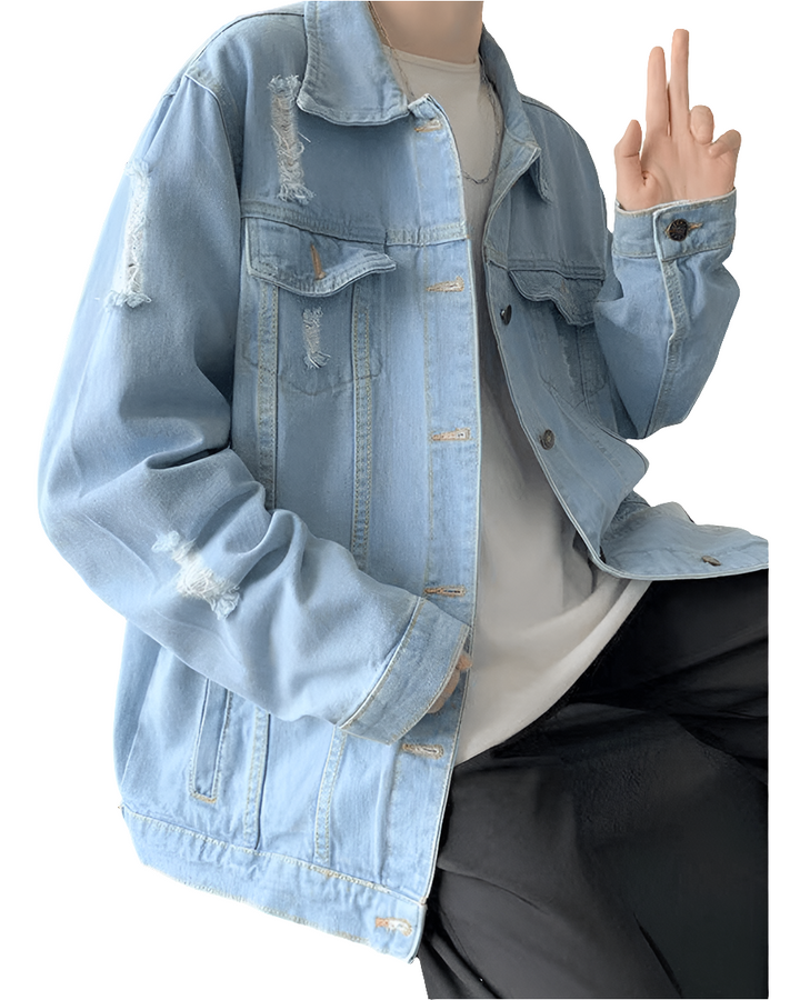 Jude - Jas Heren - Denim Blauw Jas met Scheuren - Spijker Herenjas - Voor Lente & Herfst