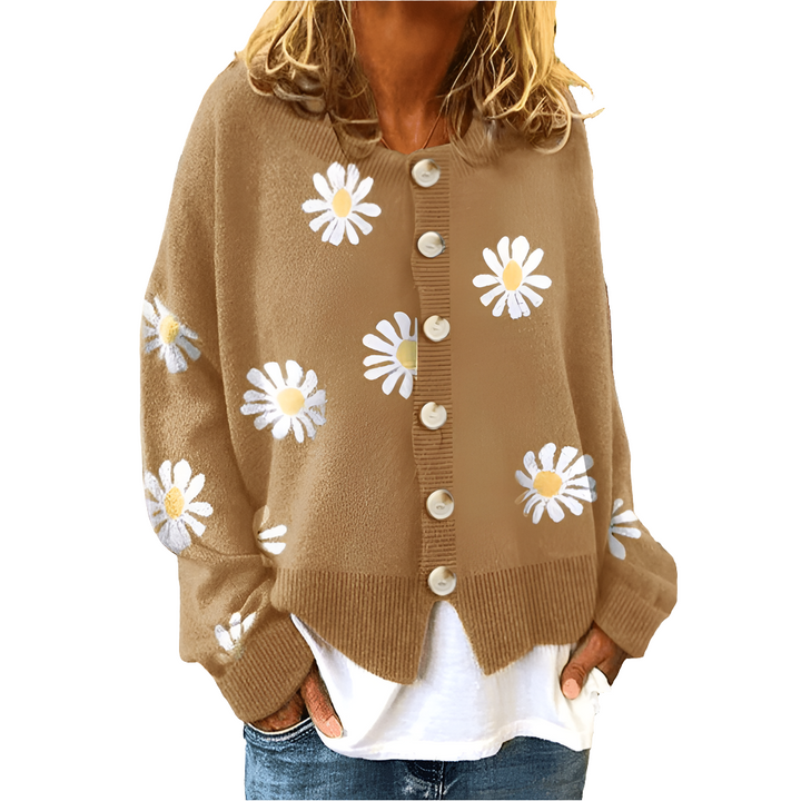 Dana | Warm Gebreide Dames Vest met Knopen | Cardigan met Bloemenprint