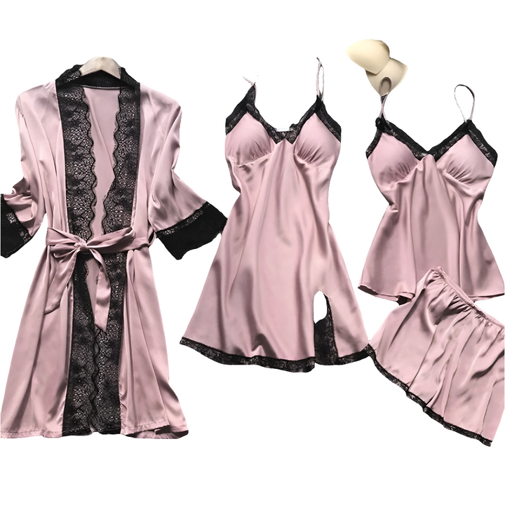 Simi | Satijnen Dames Pyjama Set | 4-Delige Set | Stijlvolle En Verfijnde Ontwerp