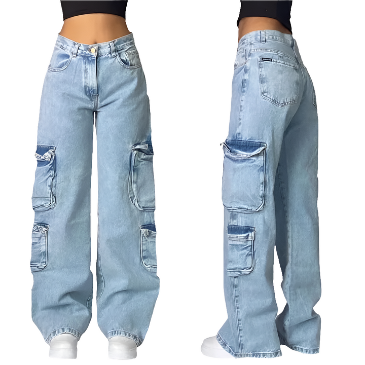 Anmol | Retro Punk Baggy Cargo Jeans | Unisex Wijde Spijkerbroek met Zakken