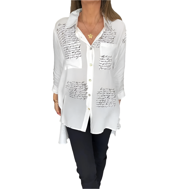 Emily | Comfortabele Dames Blouse met Letterprint | Vrouwen Overhemd Top
