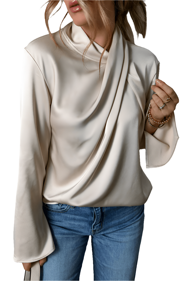 Evi | Elegante Satijnen Blouse met Gekruiste Voorkant | Dames Top