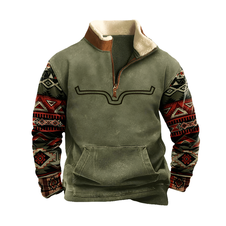 Jayron | Elegante Heren Fleece Trui Met Kwart-Ritssluiting | Tribal Print
