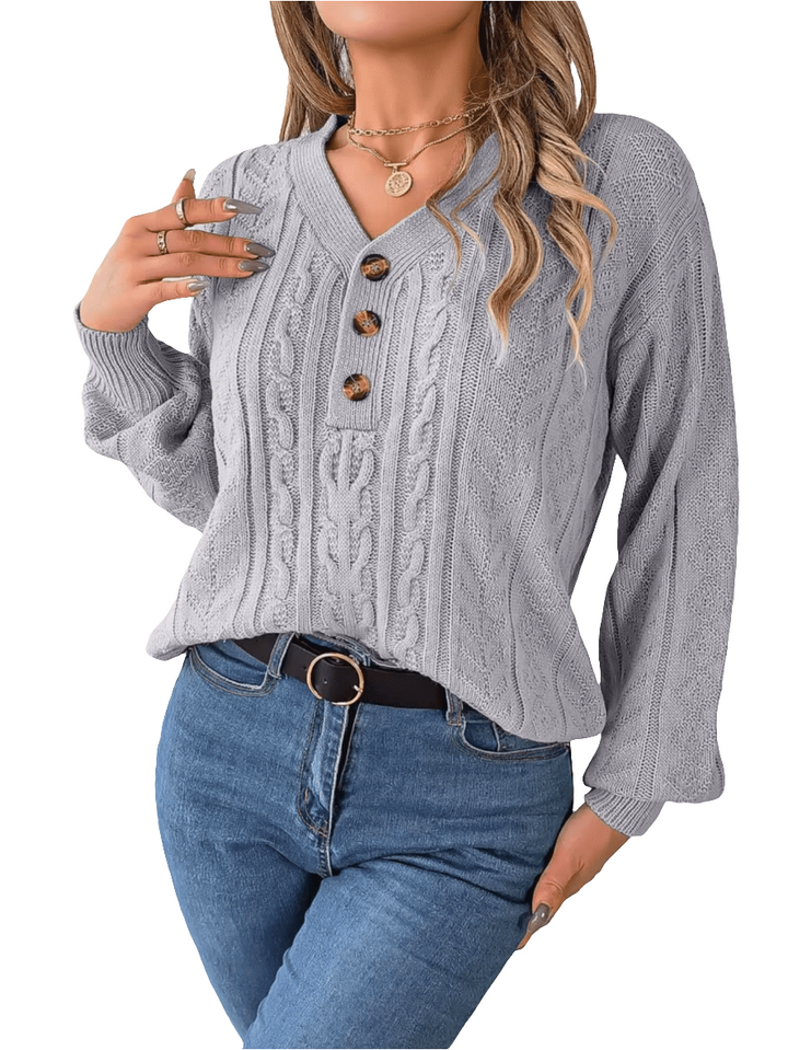 Eva - Dames Kleding - Dames Truien - V-Hals Kabeltrui - Stijlvol met de Koudere Dagen