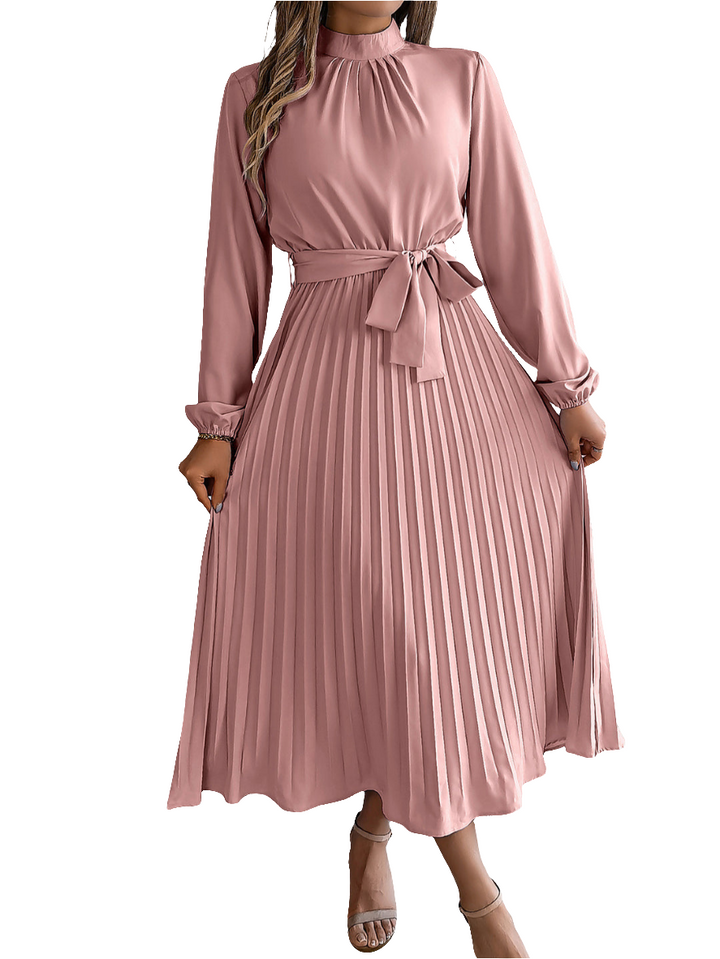 Jade | Dames Elegante Jurk | Opstaande kraag, Lange mouwen en Geplooide Rok