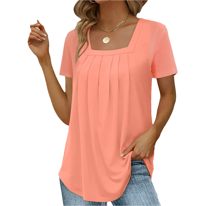 Fiona | Elegante Dames Jurk | Zomerblouse Met Vierkante Hals En Plooidetails