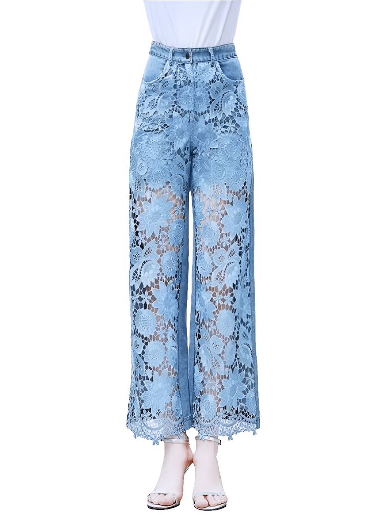 Chic Blue - Dames Broek - Denim Crop Pants - Hollingsafwerking met Zakjes