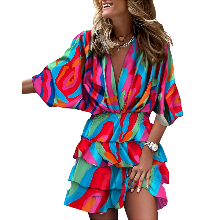 Mika | Dames V-hals Zomer Jurk | Comfortabele Mini Jurk voor Vrouwen