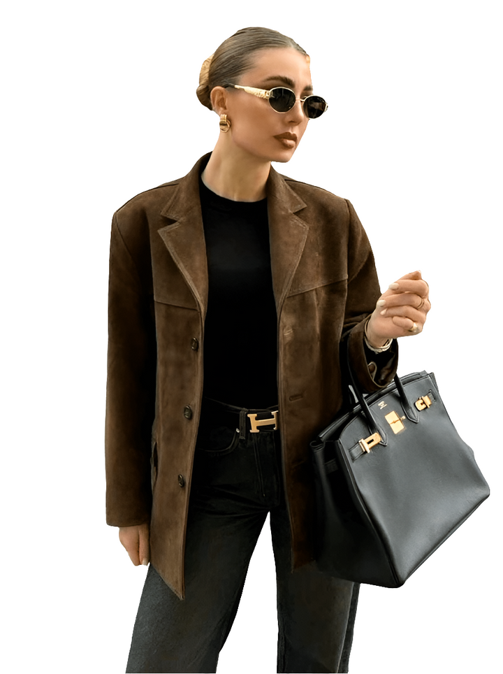 Mae | Suède Jas Dames | Bruine Jas| Vintage Kledingstijl