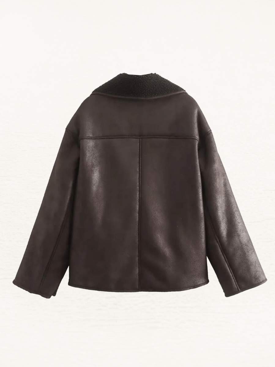 Betthany | Borg Lined Jacket Dames | Warme Leren Teddy Jas | Pilotenjas Vrouw - Sorata