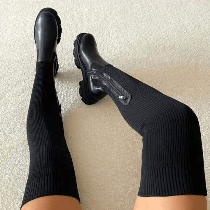 Camila - Dames Schoenen - Overknee Plateau Sock Boots - Stretchstof en Verhoogde Zool - Sorata