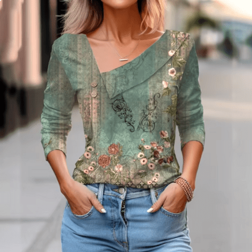 Carmen - Dames Blouse - Vintage Kledingstijl - Blouse met Prachtige Kleurverloop - Sorata