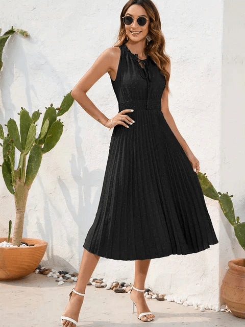 Charlotte | Geplooide Jurk Met Halterhals | Dames Midi Jurk - Sorata