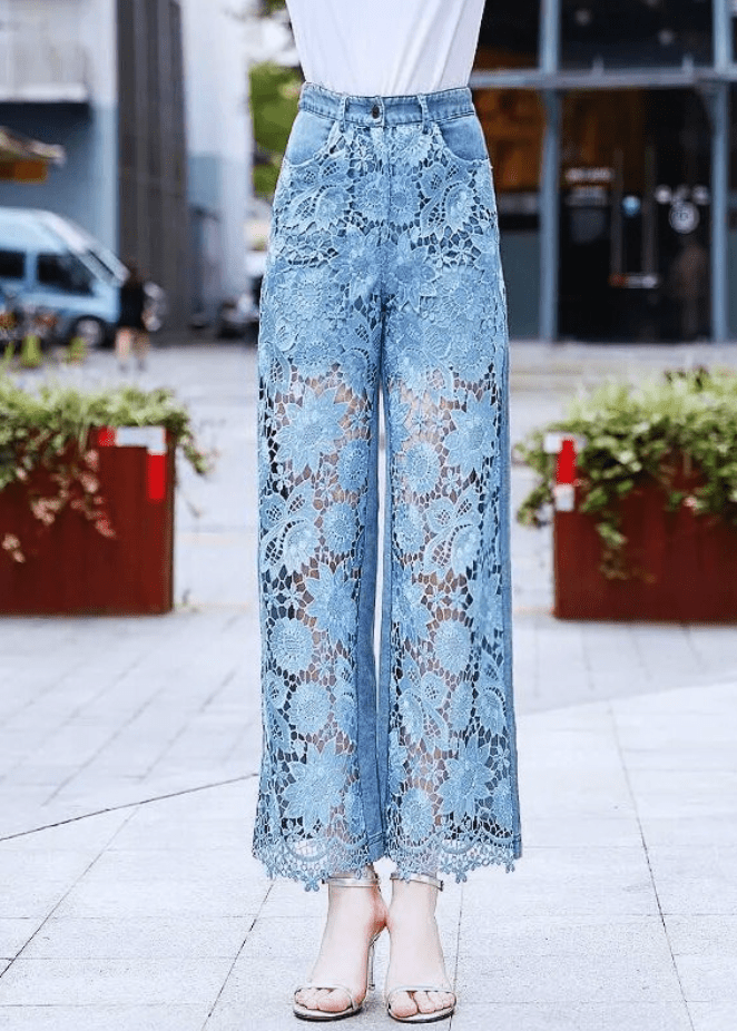 Chic Blue - Dames Broek - Denim Crop Pants - Hollingsafwerking met Zakjes - Sorata
