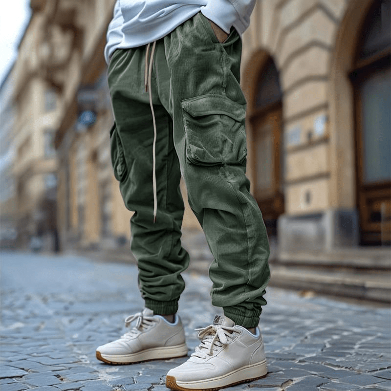 Domini | Corduroy Heren Cargo Broek | Losse Elastische Taille - Sorata
