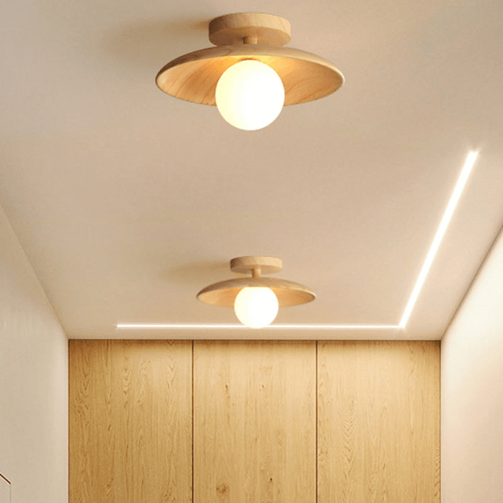 Doura | Elegante Houten Plafondlamp | 1 - Licht Mini Semi - Flush Mount Ganglamp - Sorata