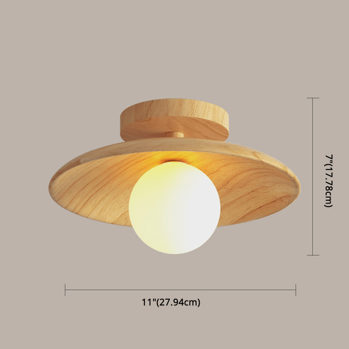 Doura | Elegante Houten Plafondlamp | 1 - Licht Mini Semi - Flush Mount Ganglamp - Sorata