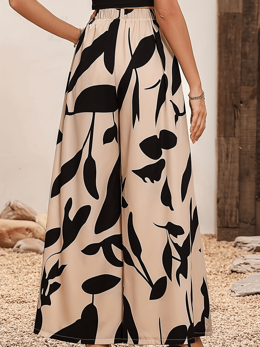 Elham | Wijde Dames Broek Met Bladprint - Sorata