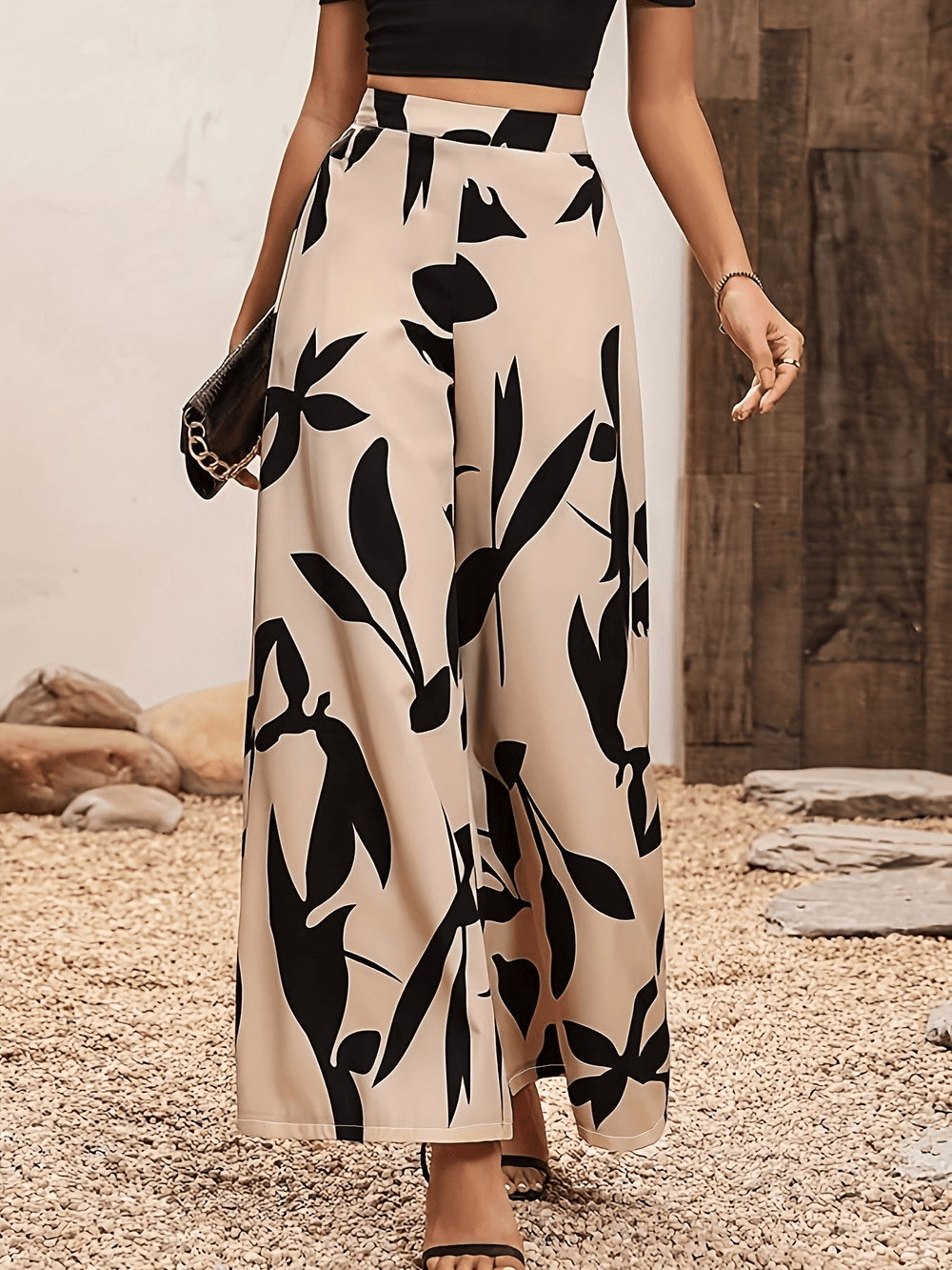 Elham | Wijde Dames Broek Met Bladprint - Sorata