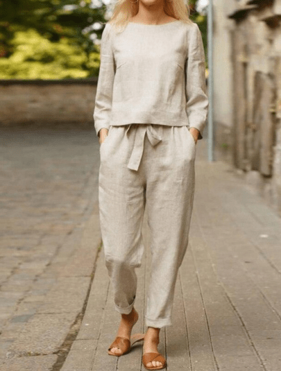 Eline | Comfortabele Tweedelige Dames Set | Top Met Lange Mouwen | Elastische Broek - Sorata