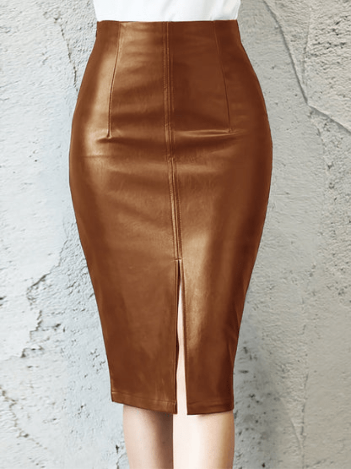 Eline | Leren Dames Rok met Split en Hoge Taille - Sorata