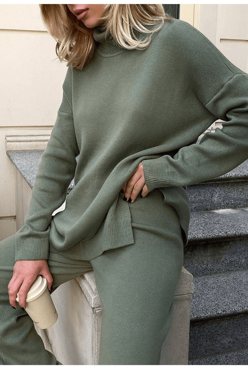 Eline | Stijlvolle Gebreide Trui met Zijsplit | Dames Coltrui Sweater - Sorata