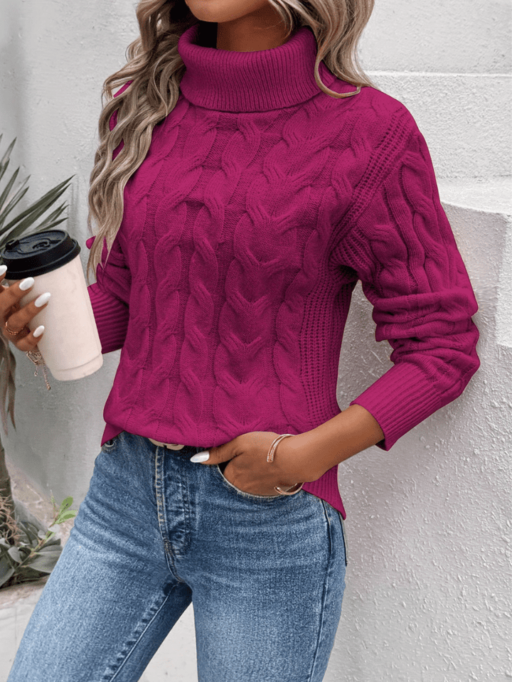 Elise | Coltrui Met Gebreide Kabel | Dames Sweater Trui - Sorata